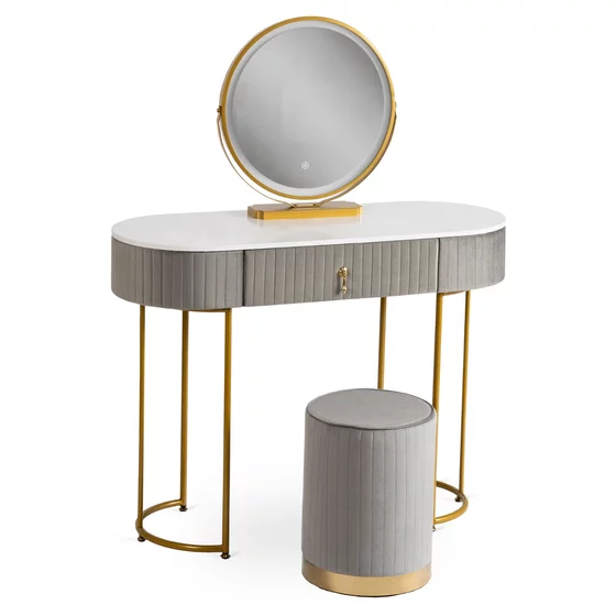 Masuta Toaleta Sabrina, 100x40x76 h cm, Metal/MDF, Alb/Gri/Auriu picture - 5