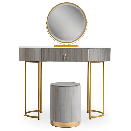 Masuta Toaleta Sabrina, 100x40x76 h cm, Metal/MDF, Alb/Gri/Auriu picture - 6