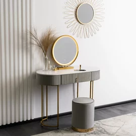 Masuta Toaleta Sabrina, 100x40x76 h cm, Metal/MDF, Alb/Gri/Auriu