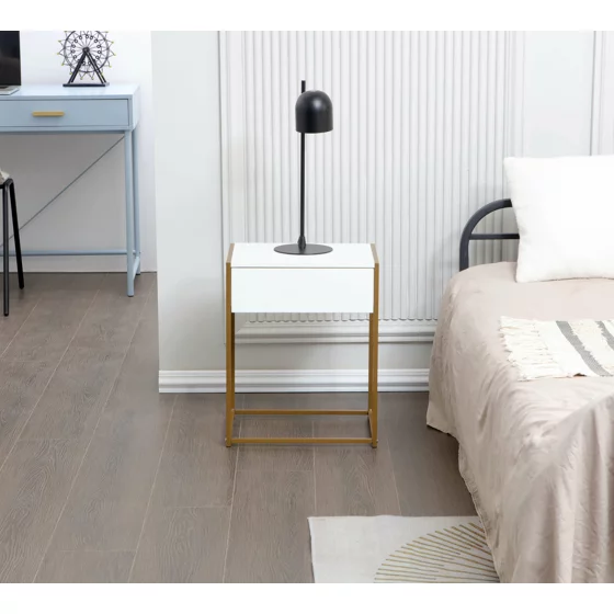 Noptiera Snoa 40x30x50 h cm, Metal/Pal Melaminat, Auriu/Alb picture - 5