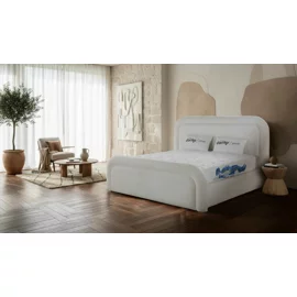 Pat Tapitat Angel, Spatiu De Depozitare, 160x200 cm, Stofa - Crem