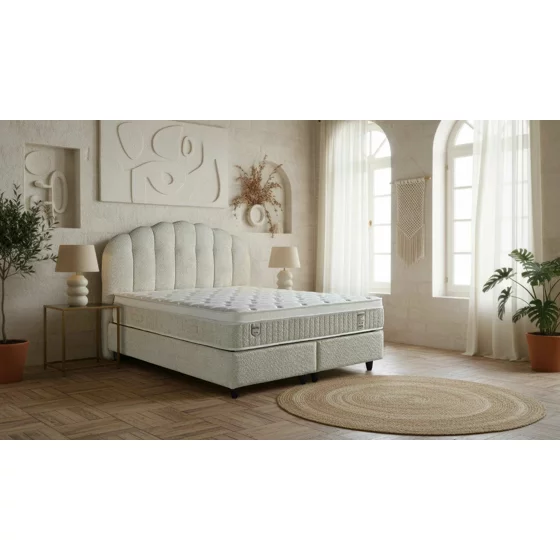 Pat Tapitat Aristo, Spatiu De Depozitare, 160x200 cm, Stofa - Crem picture - 1