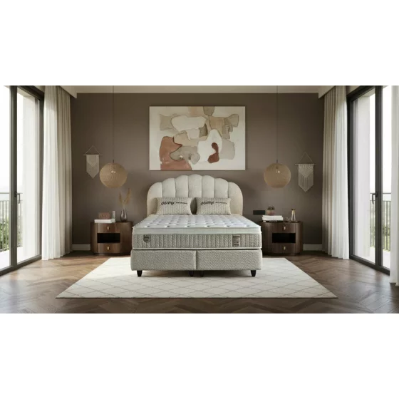 Pat Tapitat Aristo, Spatiu De Depozitare, 180x200 cm, Stofa - Crem picture - 3