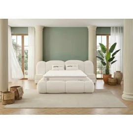 Pat Tapitat Bella XL, 2 Noptiere Incluse, Spatiu De Depozitare,  160x200 cm, Stofa - Crem