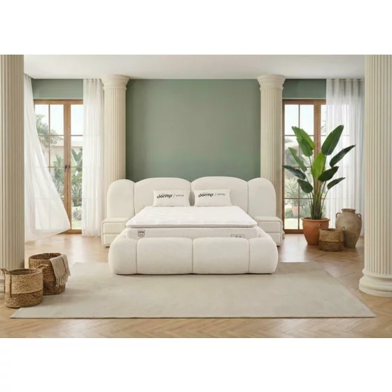 Pat Tapitat Bella XL, 2 Noptiere Incluse, Spatiu De Depozitare,  160x200 cm, Stofa - Crem picture - 1