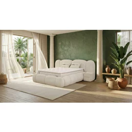 Pat Tapitat Bella XL, 2 Noptiere Incluse, Spatiu De Depozitare,  160x200 cm, Stofa - Crem