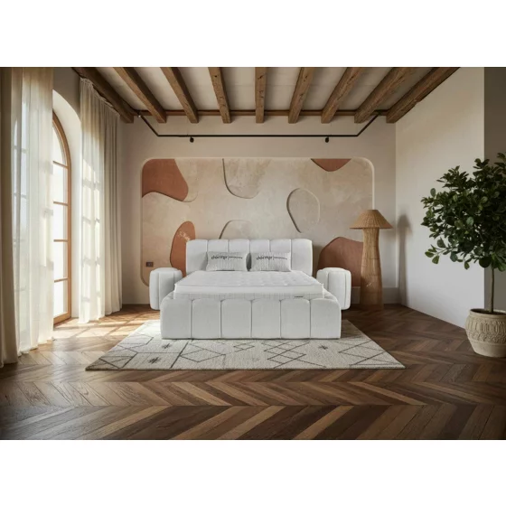 Pat Tapitat Ceramony, Spatiu De Depozitare, 160x200 cm, Stofa - Crem picture - 2