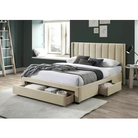 Pat Tapitat Cu Sertare Salem, 180x200 cm, Catifea, Beige