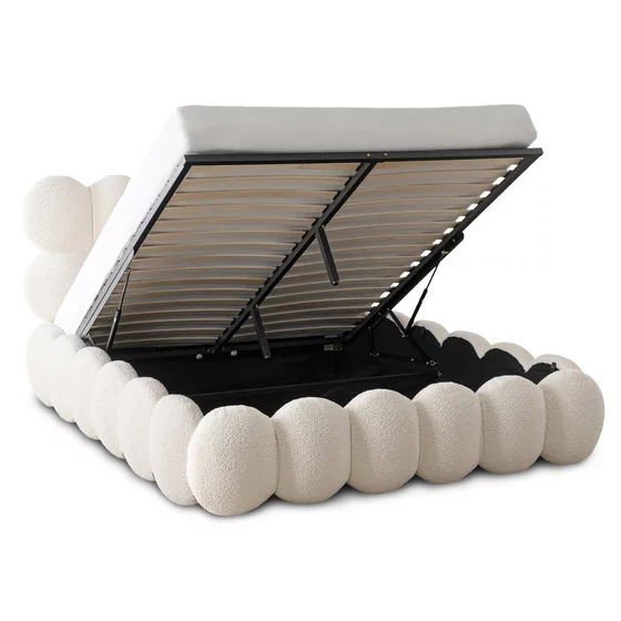 Pat Tapitat cu Somiera Rabatabila Akola, 140x200 cm, Boucle, Crem picture - 4