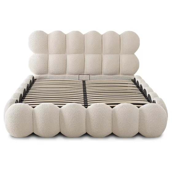 Pat Tapitat cu Somiera Rabatabila Akola, 140x200 cm, Boucle, Crem picture - 3