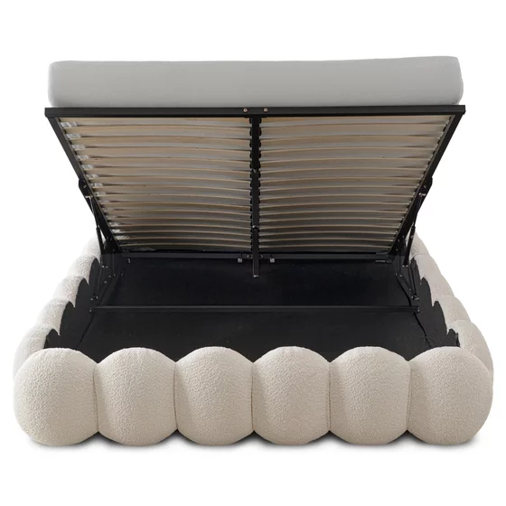 Pat Tapitat cu Somiera Rabatabila Akola, 140x200 cm, Boucle, Crem picture - 5