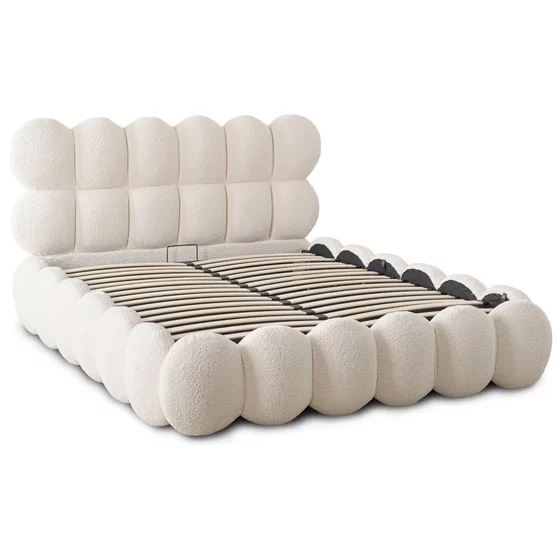 Pat Tapitat cu Somiera Rabatabila Akola, 140x200 cm, Boucle, Crem picture - 2