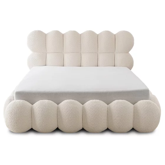 Pat Tapitat cu Somiera Rabatabila Akola, 140x200 cm, Boucle, Crem picture - 7