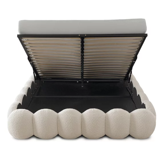 Pat Tapitat cu Somiera Rabatabila Akola, 160x200 cm, Boucle, Crem picture - 5