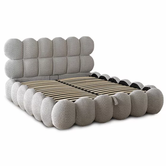 Pat Tapitat cu Somiera Rabatabila Akola, 160x200 cm, Boucle, Gri Deschis picture - 2