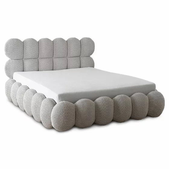 Pat Tapitat cu Somiera Rabatabila Akola, 160x200 cm, Boucle, Gri Deschis picture - 3