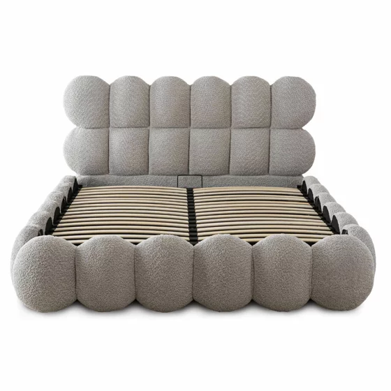 Pat Tapitat cu Somiera Rabatabila Akola, 160x200 cm, Boucle, Gri Deschis picture - 5