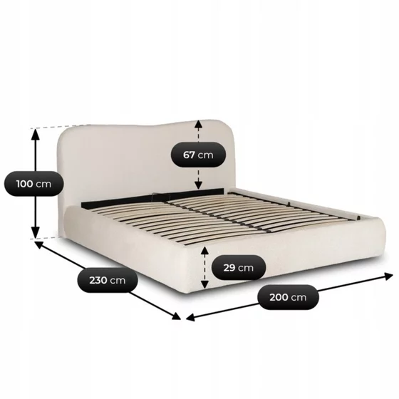 Pat Tapitat Cu Somiera Rabatabila Batumi, 180x200 cm, Boucle, Crem picture - 4