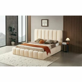 Pat Tapitat cu Somiera Rabatabila Cavallo, 140x200 cm, Boucle Crem
