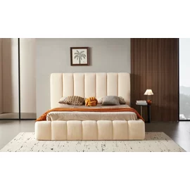 Pat Tapitat cu Somiera Rabatabila Cavallo, 180x200 cm, Crem