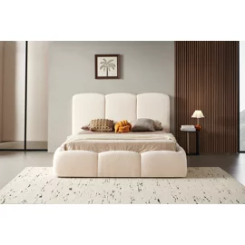 Pat Tapitat cu Somiera Rabatabila Emma, 160x200 cm,  Boucle, Crem