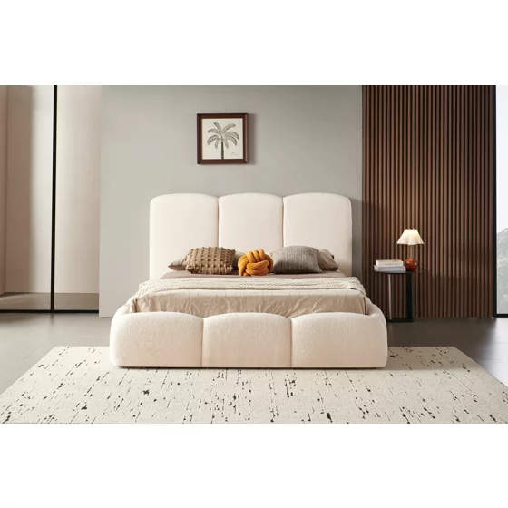 Pat Tapitat cu Somiera Rabatabila Emma, 160x200 cm,  Boucle, Crem picture - 2