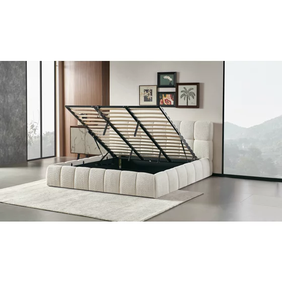 Pat Tapitat cu Somiera Rabatabila, Meridian, 180x200 cm, Stofa Boucle, Beige picture - 2