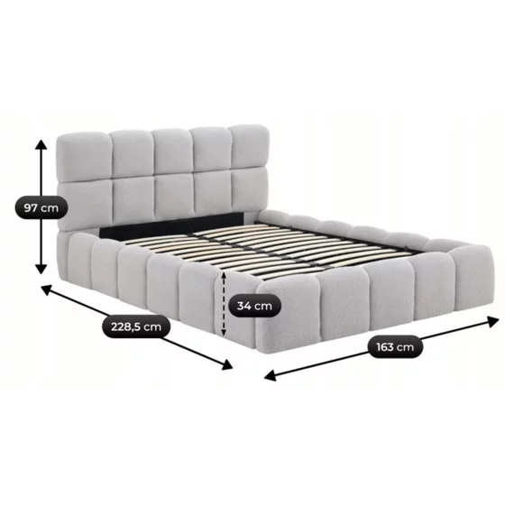 Pat Tapitat cu Somiera Rabatabila Murcia, 140x200 cm, Boucle, Gri picture - 4