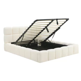 Pat Tapitat cu Somiera Rabatabila Murcia, 160x200 cm, Boucle, Crem