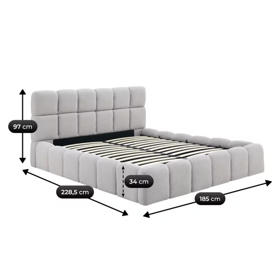 Pat Tapitat cu Somiera Rabatabila Murcia, 160x200 cm, Boucle, Gri picture - 4