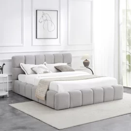 Pat Tapitat cu Somiera Rabatabila Murcia, 160x200 cm, Boucle, Gri