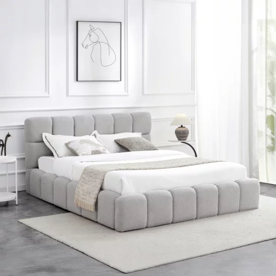 Pat Tapitat cu Somiera Rabatabila Murcia, 160x200 cm, Boucle, Gri picture - 1