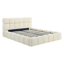 Pat Tapitat cu Somiera Rabatabila Murcia, 160x200 cm, Catifea, Crem