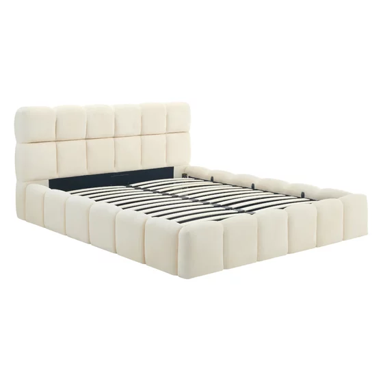 Pat Tapitat cu Somiera Rabatabila Murcia, 160x200 cm, Catifea, Crem picture - 2