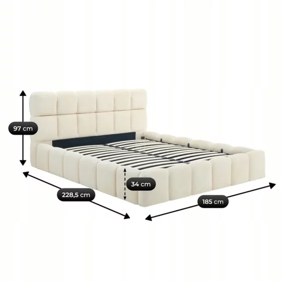 Pat Tapitat cu Somiera Rabatabila Murcia, 160x200 cm, Catifea, Crem picture - 3
