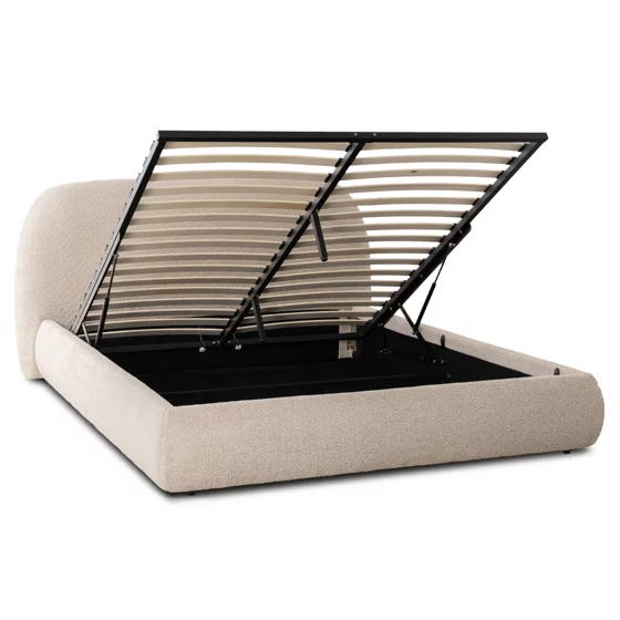 Pat Tapitat Cu Somiera Rabatabila Rivne, 160x200 cm, Boucle, Beige picture - 3