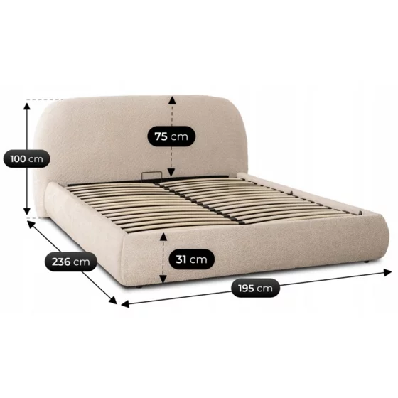 Pat Tapitat Cu Somiera Rabatabila Rivne, 160x200 cm, Boucle, Beige picture - 6