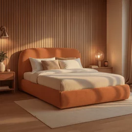 Pat Tapitat Cu Somiera Rabatabila Rivne, 160x200 cm, Boucle, Caramiziu