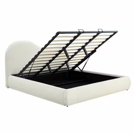 Pat Tapitat cu Somiera Rabatabila Takasaki, 180x200 cm, Boucle, Crem