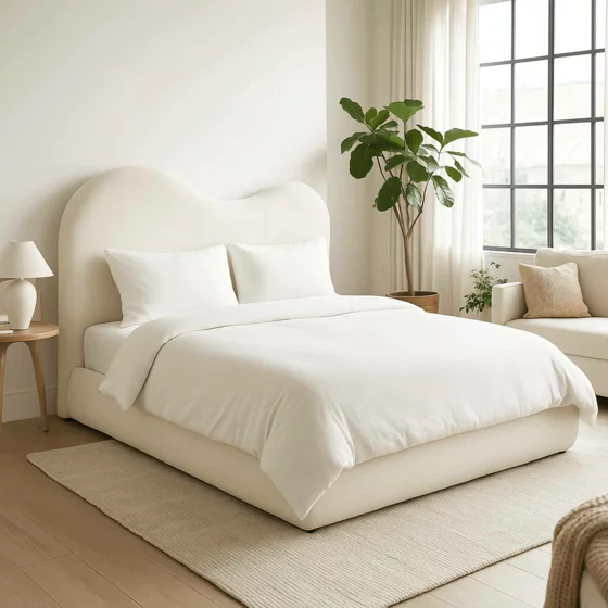 Pat Tapitat cu Somiera Rabatabila Takasaki, 180x200 cm, Boucle, Crem picture - 1