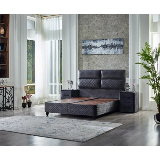 Pat Tapitat cu spatiu de depozitare FOCUS, 160x200 cm, Gri picture - 2