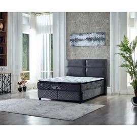 Pat Tapitat cu spatiu de depozitare FOCUS, 160x200 cm, Gri