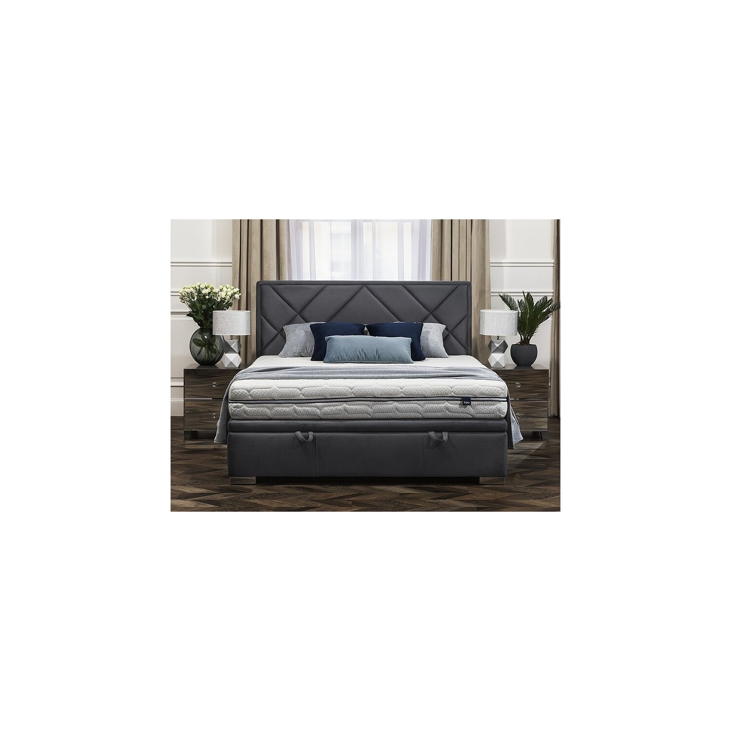 Pat tapitat cu spatiu de depozitare magia velvet grey 160x200