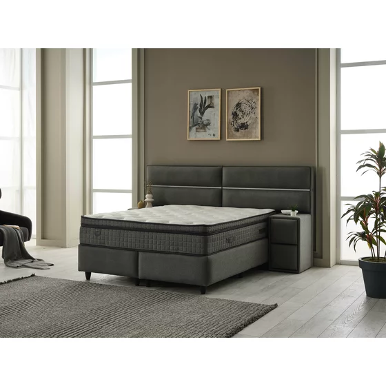 Pat Tapitat cu Spatiu Depozitare, Sistem de lluminat si Noptiere, Amelya 180x200 cm, Stofa Antracit picture - 3