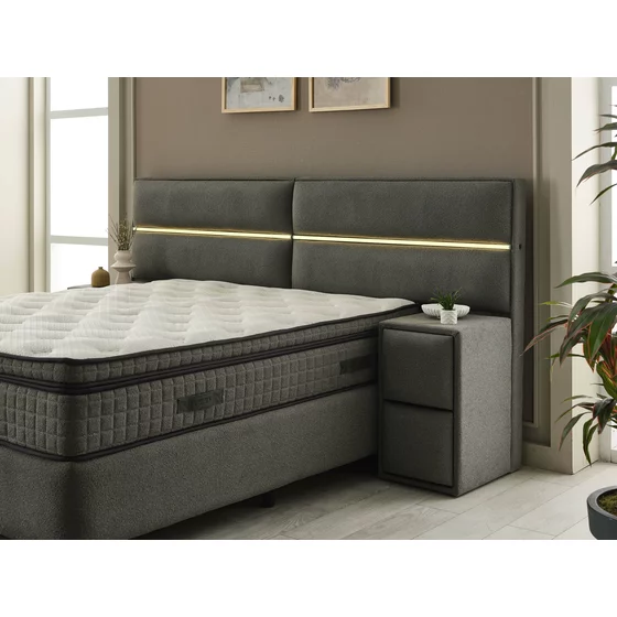 Pat Tapitat cu Spatiu Depozitare, Sistem de lluminat si Noptiere, Amelya 180x200 cm, Stofa Antracit picture - 6