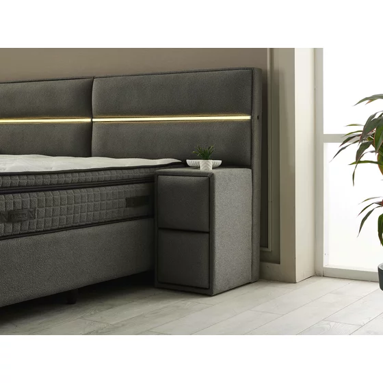 Pat Tapitat cu Spatiu Depozitare, Sistem de lluminat si Noptiere, Amelya 180x200 cm, Stofa Antracit picture - 7