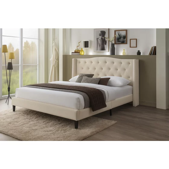 Pat Tapitat Elite, Stil Chesterfield, 160x200 cm, Catifea Beige Deschis picture - 1