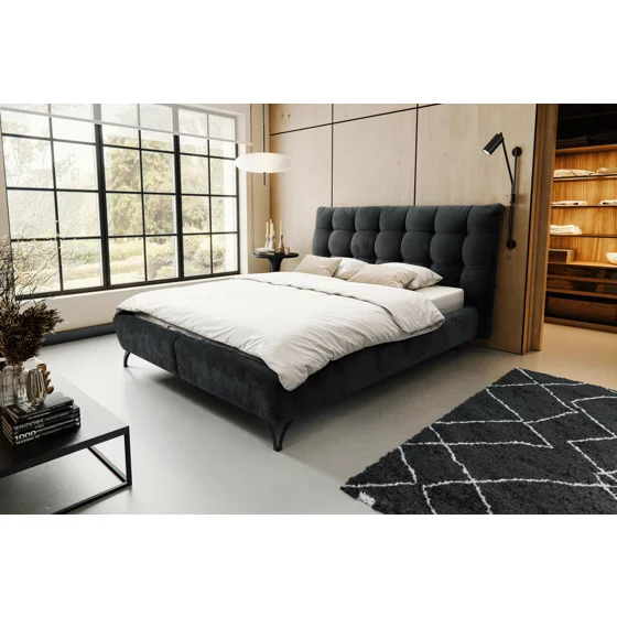 Pat Tapitat Erato, Somiera Rabatabila, Tapiterie Premium, 160x200 cm, Negru picture - 1