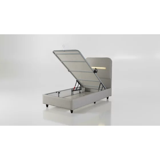 Pat Tapitat Galaxy, Spatiu De Depozitare, Sistem de iluminat integrat in capatai, 90x200 cm, Stofa - Gri Deschis picture - 3