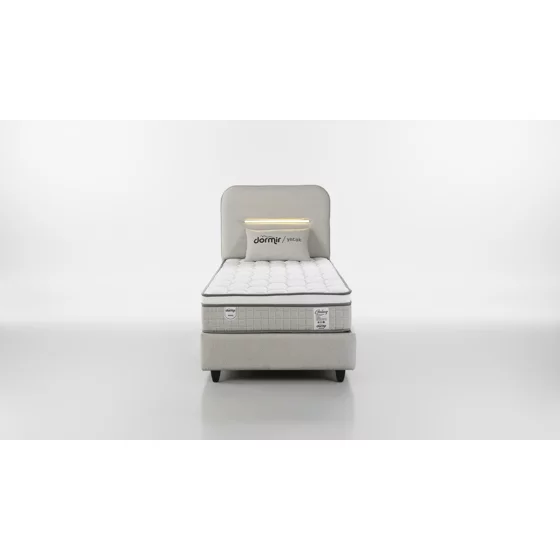 Pat Tapitat Galaxy, Spatiu De Depozitare, Sistem de iluminat integrat in capatai, 90x200 cm, Stofa - Gri Deschis picture - 4